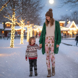 Roze rendier en boom kerstvakantie leggings