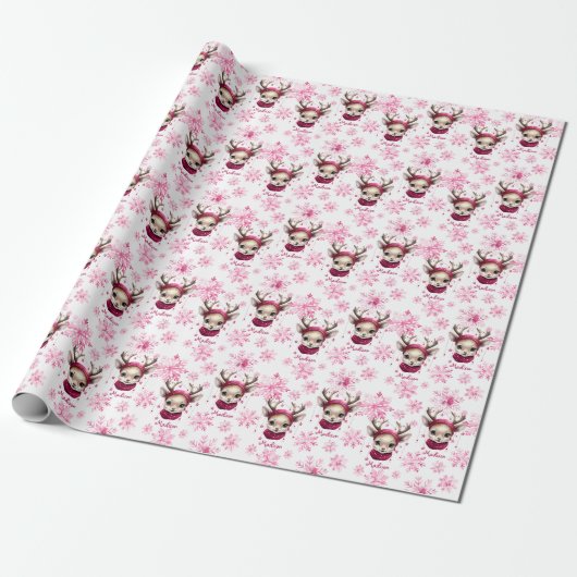 Roze Rendier Gepersonaliseerde Gift Wrap Cadeaupapier (Uitgerold)