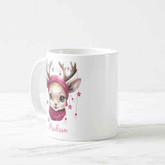 Roze rendier gepersonaliseerde Kinder Mok (Voorkant links)