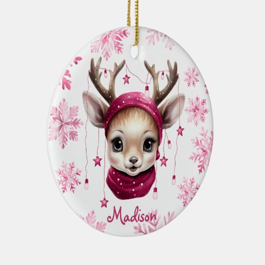 Roze rendier gepersonaliseerde Kinder Mok Keramisch Ornament (Rechts)