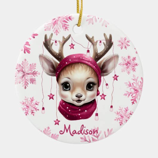 Roze rendier gepersonaliseerde Kinder Mok Keramisch Ornament (Voorkant)