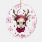 Roze rendier gepersonaliseerde Kinder Mok Keramisch Ornament (Links)