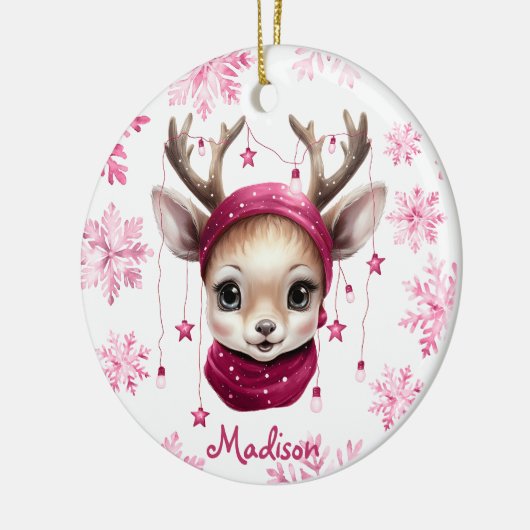 Roze rendier gepersonaliseerde Kinder Mok Keramisch Ornament (Links)
