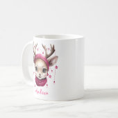 Roze rendier gepersonaliseerde kinderbeker koffiemok (Voorkant links)