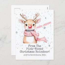 Roze rendier kerst Briefkaart