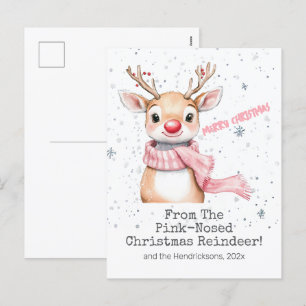Roze rendier kerst Briefkaart