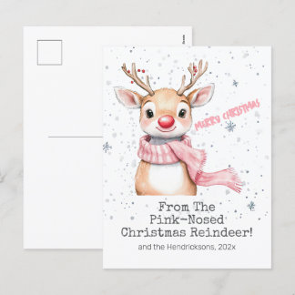 Roze rendier kerst Briefkaart