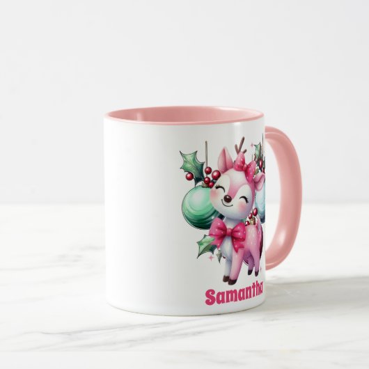 Roze rendier kerst Kinder warme chocolademelk Mok (Voorkant rechts)