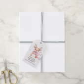 Roze Rendier Kerstmis Cadeaulabel (Met Touw)