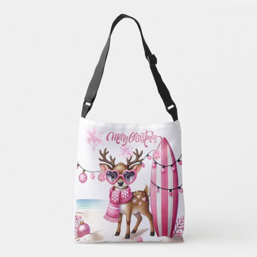 Roze rendier met zonnebril Kerst Canvas tas (Achterkant)