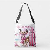 Roze rendier met zonnebril Kerst Canvas tas (Voorkant)
