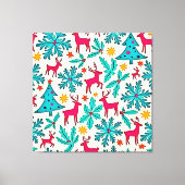 Roze Rendier Teal Boom Patroon Ontwerp Canvas Afdruk (Voorkant)