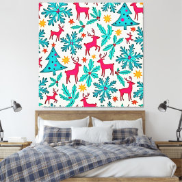 Roze Rendier Teal Boom Patroon Ontwerp Canvas Afdruk