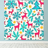 Roze Rendier Teal Boom Patroon Ontwerp Canvas Afdruk (Insitu (Houten vloer))