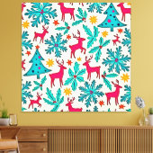 Roze Rendier Teal Boom Patroon Ontwerp Canvas Afdruk (Insitu (Woonkamer))
