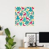 Roze Rendier Teal Boom Patroon Ontwerp Poster (Thuiskantoor)