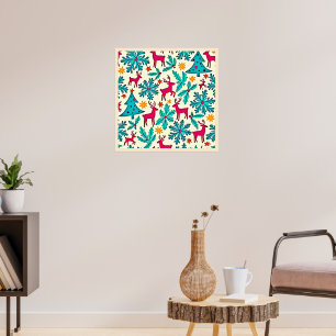 Roze Rendier Teal Boom Patroon Ontwerp Poster