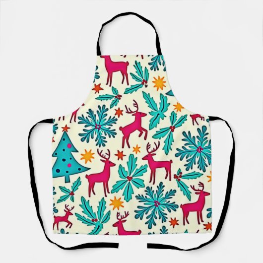 Roze Rendier Teal Boom Patroon Ontwerp Schort (Voorkant)