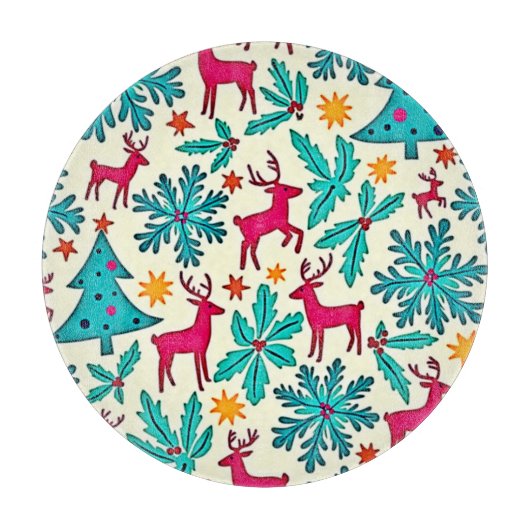 Roze Rendier Teal Boom Patroon Ontwerp Snijplank (Voorkant)