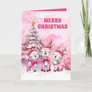 Roze rendier vrolijk kerstfeest Wenskaart Feestdagen Kaart