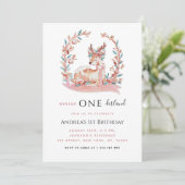 Roze Rendier Winter Onederland Meisje 1e verjaarda Kaart (Staand voorkant)