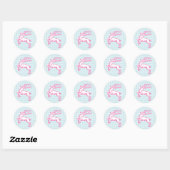 Roze rendierblauw Gingham Ronde Sticker (Vel)