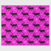Roze Rendieren en Sneeuwvlokken Patroon Cadeaupapier (Vlak)