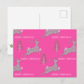 Roze rendierkerst briefkaart (Voorkant / Achterkant)