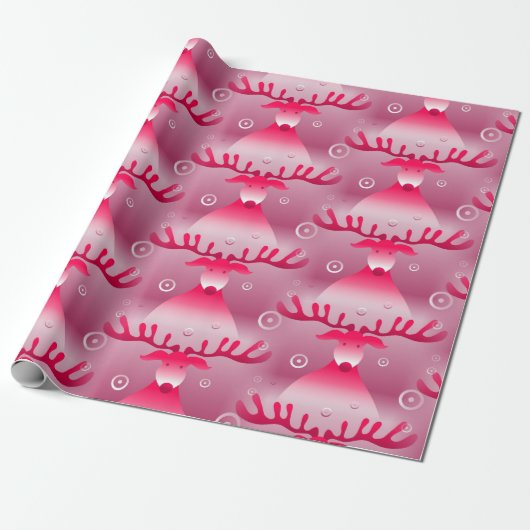 roze rendierverpakkingspapier cadeaupapier (Uitgerold)