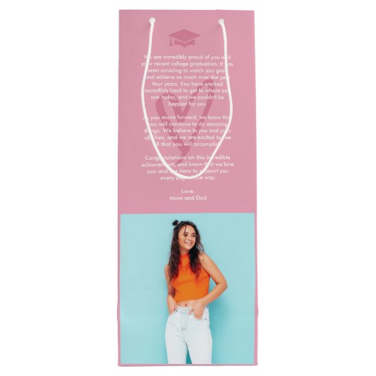 Roze Rero Afstuderen Gift Wijn Cadeautas (Achterkant)
