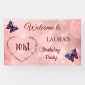 Roze reservevlinder op maat 101e verjaardag spandoek (Horizontaal)