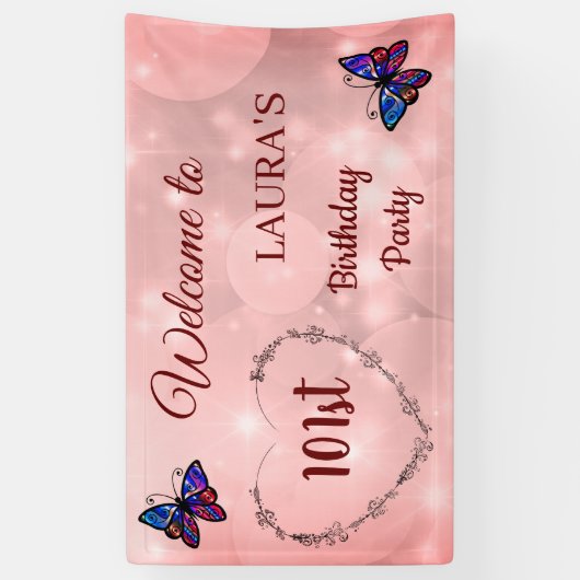 Roze reservevlinder op maat 101e verjaardag spandoek (Verticaal)