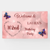 Roze reservevlinder op maat 102e verjaardag spandoek (Horizontaal)