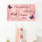 Roze reservevlinder op maat 103e verjaardag spandoek (Insitu)