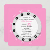 Roze Retro 35e Verjaardagsfeestje Uitnodiging Rota (Voorkant / Achterkant)