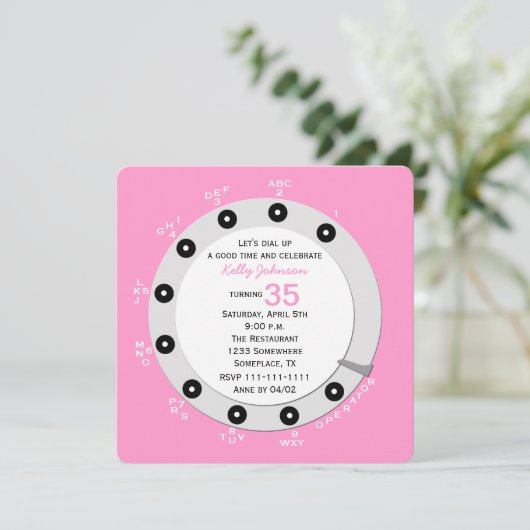 Roze Retro 35e Verjaardagsfeestje Uitnodiging Rota (Staand voorkant)