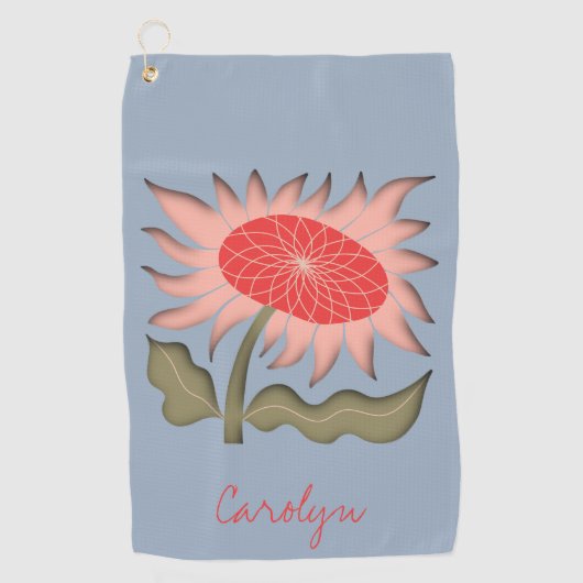  roze Retro 3D Zonnebloem Golfhanddoek (Voorkant)