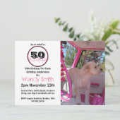 Roze retro 50 & Fabulous Pet Party Birthday Kaart (Staand voorkant)