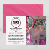 Roze retro 50 & Fabulous Pet Party Birthday Kaart (Voorkant / Achterkant)