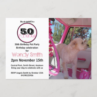 Roze retro 50 & Fabulous Pet Party Birthday Kaart
