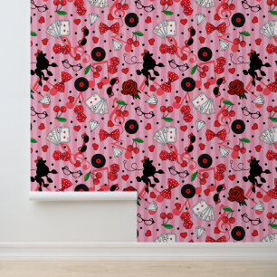 Roze Retro 50s Rockabilly Patroon Behang