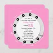 Roze Retro 55e Verjaardagsfeestuitnodiging Kaart (Voorkant / Achterkant)