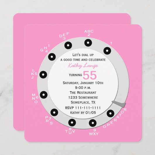 Roze Retro 55e Verjaardagsfeestuitnodiging Kaart (Voorkant / Achterkant)