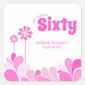 Roze Retro 60e Verjaardagsfeestje Vierkante Sticker (Voorkant)