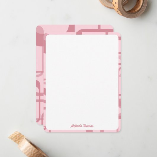 Roze Retro 60's 70's Abstracte Pattern Custom Name Notitiekaartje (Voorkant / Achterkant in situ)