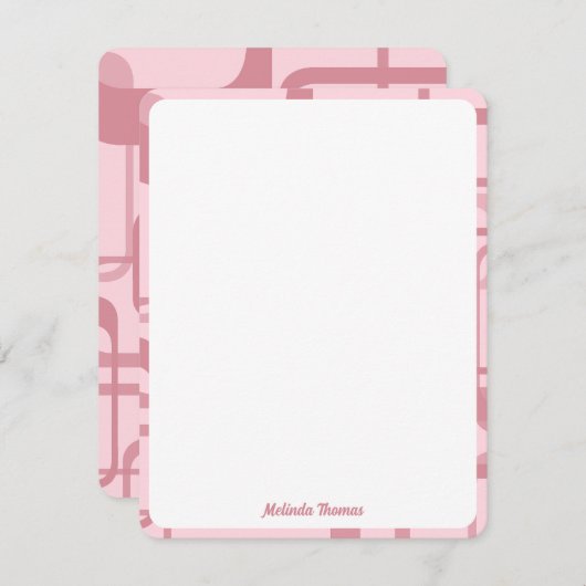 Roze Retro 60's 70's Abstracte Pattern Custom Name Notitiekaartje (Voorkant / Achterkant)