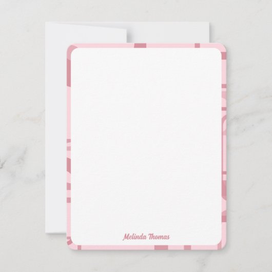 Roze Retro 60's 70's Abstracte Pattern Custom Name Notitiekaartje (Voorkant)