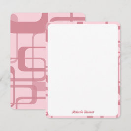 Roze Retro 60's 70's Abstracte Pattern Custom Name Notitiekaartje