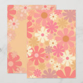 roze retro 60s 70s bloemen kaart (Voorkant / Achterkant)