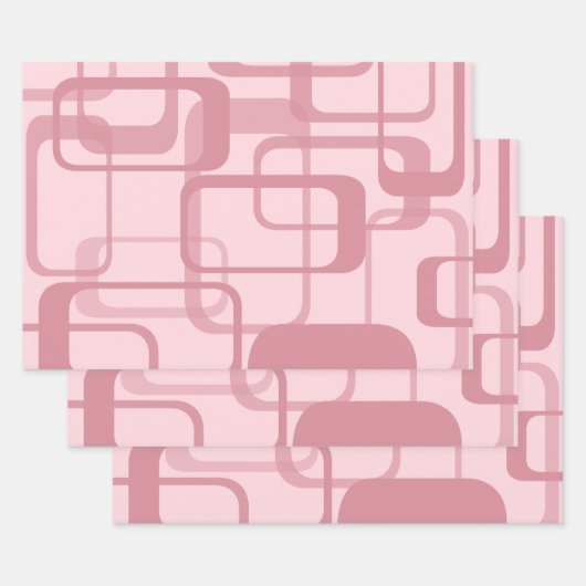 Roze Retro 60's Abstract patroon van 70's Inpakpapier Vel (Set)